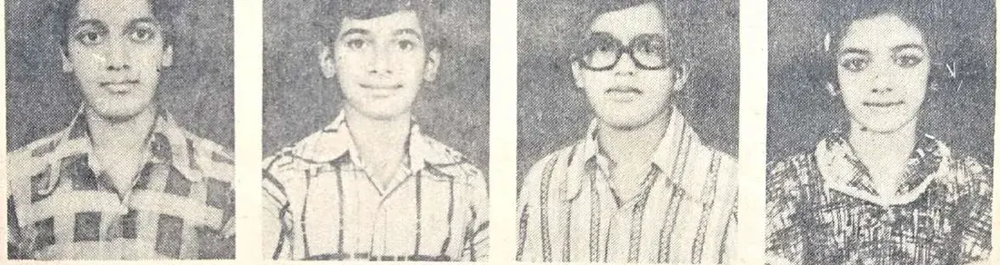 Newspaper portraits of the four Bala Gana Mela children selected for Ananda Mela, Mumbai, 1979