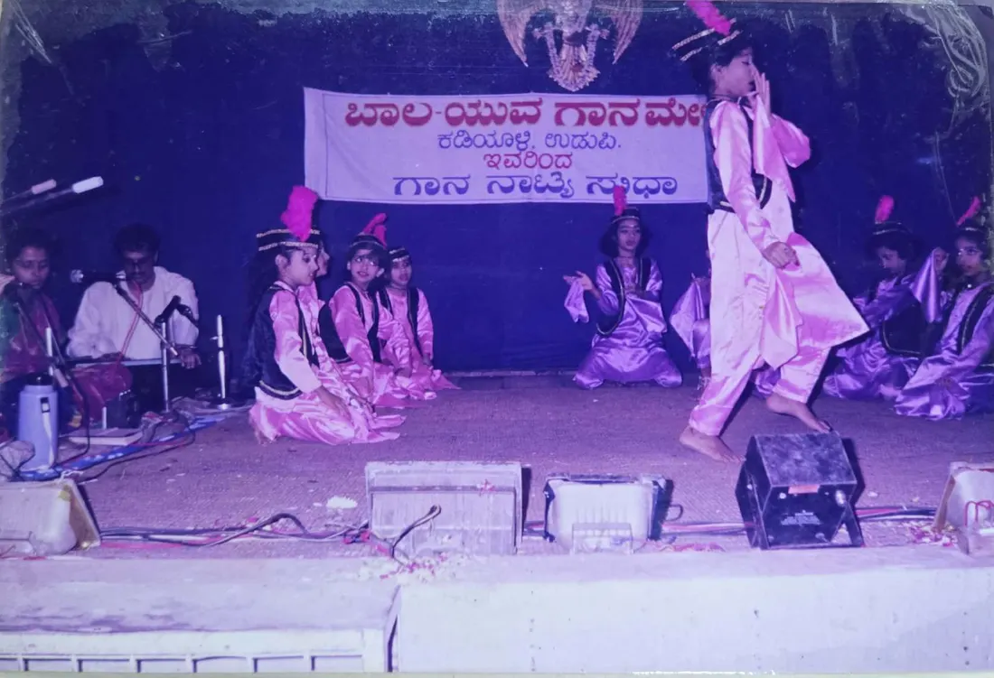 Young dancers performing Gana Natya Sudha under the Bala Yuva Gana Mela banner